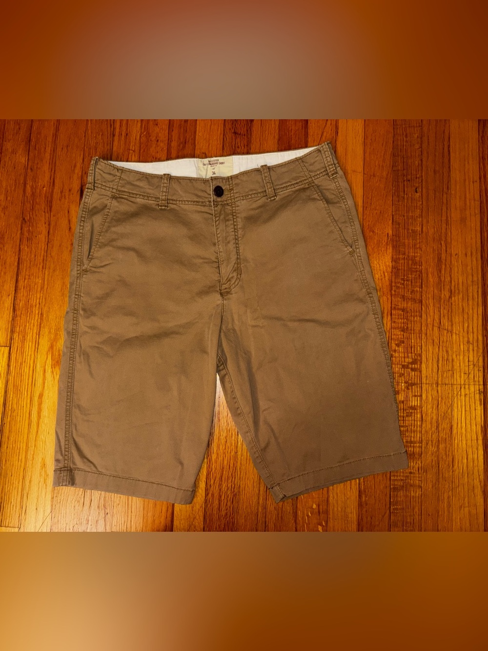 Hollister Cali Longboard Chino Shorts Khaki Solid Flat Front Sz 34